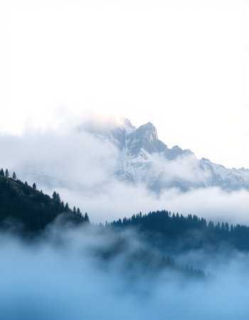 Mountain landscape in the fog.の写真素材