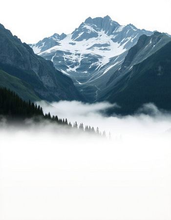 Mountains in the fog.