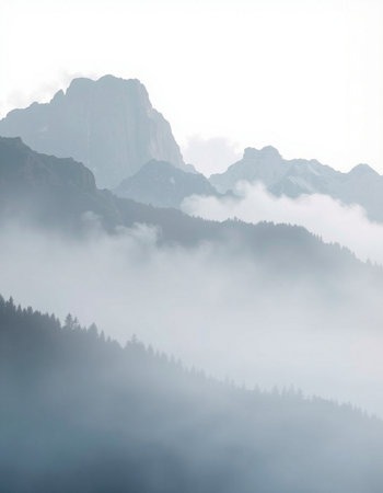 Mountain landscape with fog in the italian dolomites