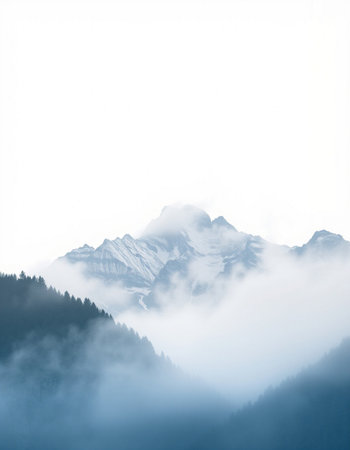 Mountain landscape with fog and mist. Caucasus Mountains, Georgia.の写真素材