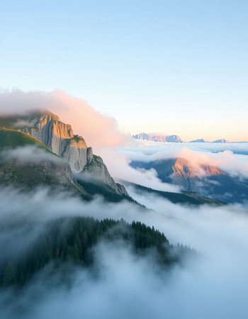 Sunrise over the clouds in the Dolomites, Italy.の写真素材