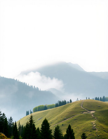 mountain landscape in the morning mist. Carpathian, Ukraineの写真素材