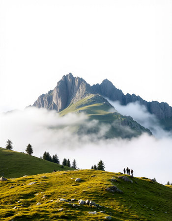 Mountain landscape in the Dolomites, Italy. Foggy morningの写真素材