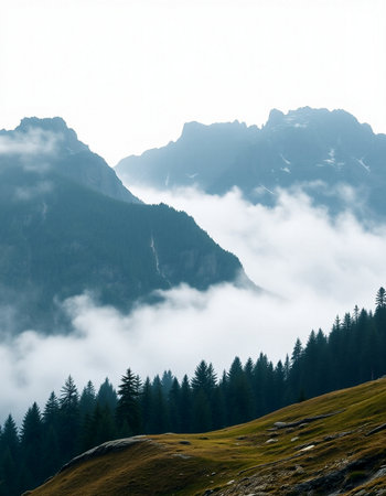 Mountain landscape with fog in the italian dolomites