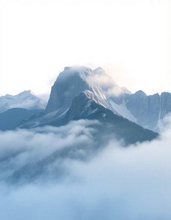Mountain landscape with clouds and fog.の写真素材
