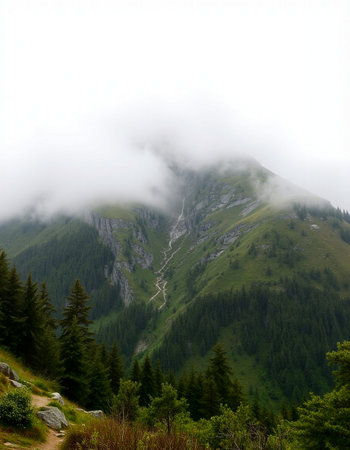 Mountains in the clouds. Krasnaya Polyana, Sochi, Russia