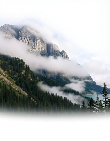 Mountains in the clouds. Lake Louise, Banff National Park, Alberta, Canada