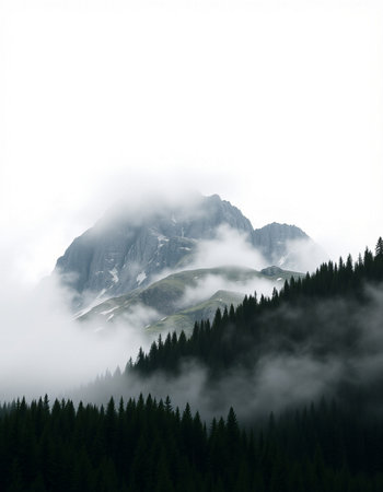 Mountain landscape with fog and clouds in the Italian Dolomites