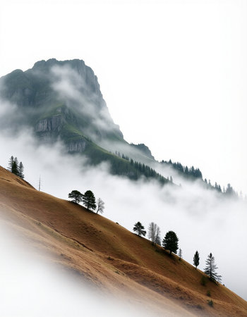 Mountain landscape with fog in the italian dolomites