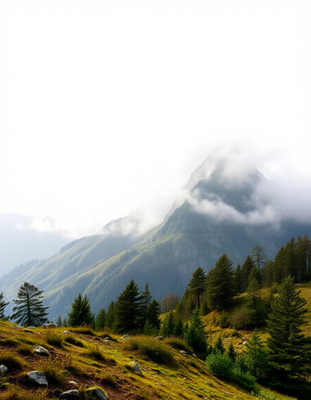 mountain landscape with fog in the italian dolomitesの写真素材