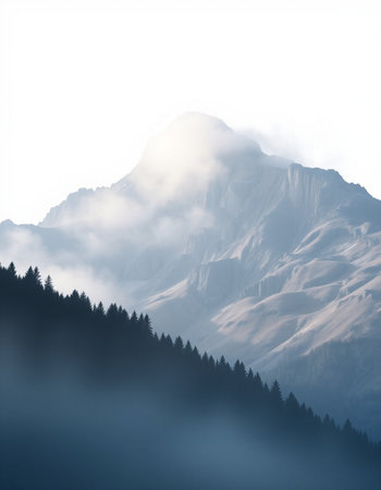 Mountains in the fog in the morning. Caucasus, Russia.
