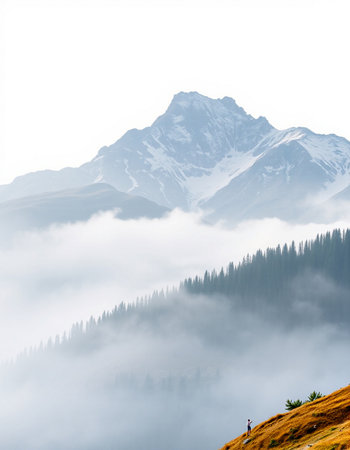 Mountain landscape with fog and clouds on the top of the mountain