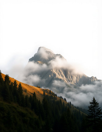 Mountain landscape with clouds and fog in the italian alps