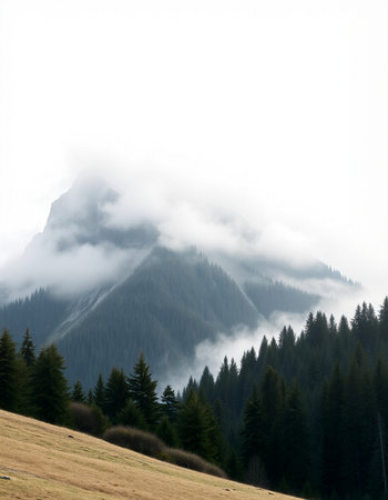 mountain landscape with fog in the morning, Carpathian, Ukraine