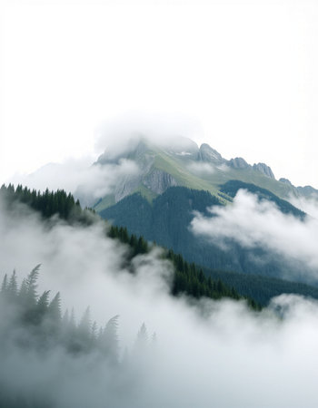 Mountain landscape with clouds and fog. Caucasus, Dombay