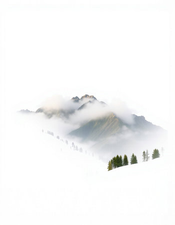 Mountains in the fog. Isolated on a white background.