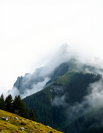 Mountain landscape with fog in the italian dolomites