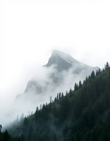 Mountain landscape with fog and clouds in the italian alpsの写真素材