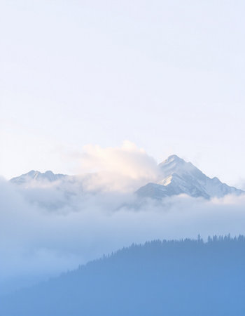 Mountains in the fog in the morning, Alaska, USA.
