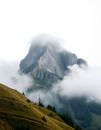 mountain peak in the clouds, Italyの写真素材