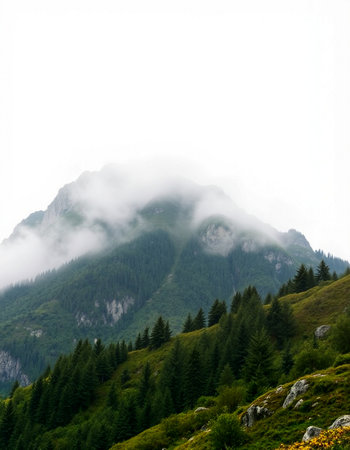 Mountain landscape with clouds and fog in the italian alpsの写真素材