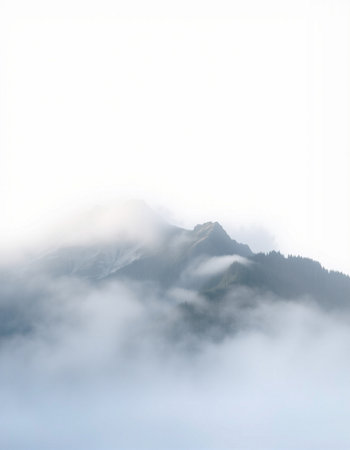 Mountains in the clouds on a foggy day. Caucasus, Russia