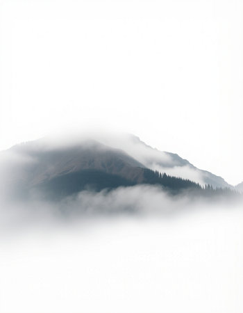 Mountains in the fog on a white background. Beautiful landscape.の写真素材