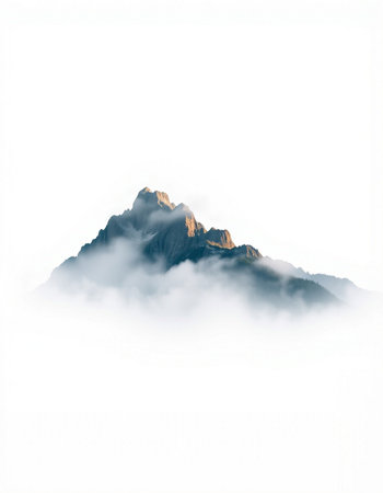 Mountains in the clouds. Isolated on a white background.の写真素材