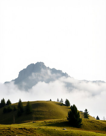 Mountain landscape in the Alps with clouds and fog. Italy.の写真素材