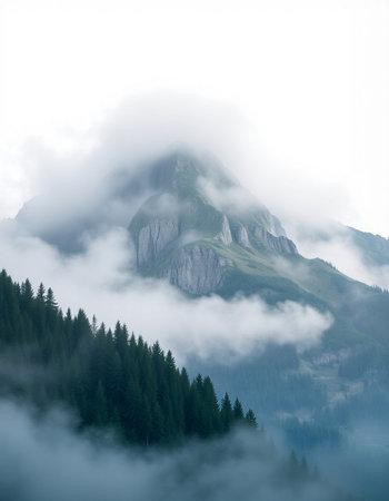 Foggy mountain landscape in the Dolomites, Italy.の写真素材
