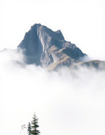 Mountain landscape in the clouds. Caucasus Mountains, Georgia, region Gudauri.