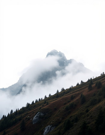 Mountain landscape with fog in the italian dolomites