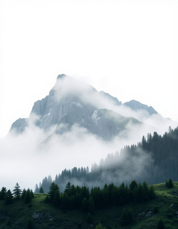 Foggy mountain landscape in the Dolomites, Italy.