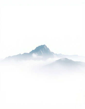 Mountains in the fog on a white background, natural landscape.