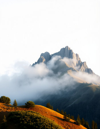 Mountain landscape with clouds and fog in Dolomites, Italyの写真素材