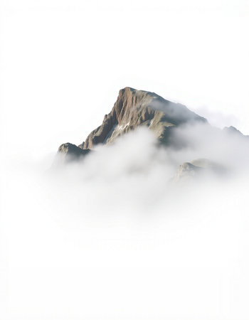 Mountains in the clouds. Isolated on a white background.