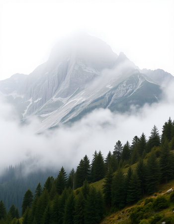 Mountain landscape with fog in the italian alps, Italyの写真素材