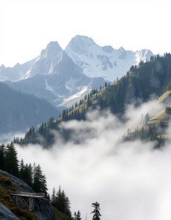 Mountain landscape in the clouds.の写真素材