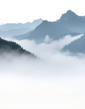 Foggy morning in the mountains. Landscape with foggy mountains.