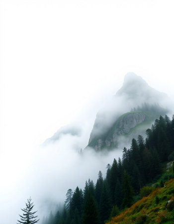 Mountain landscape with fog and clouds in the italian alps