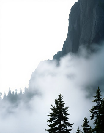 Mountain landscape with fogの写真素材