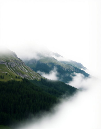 Mountain landscape with fog and clouds on the top of the mountain