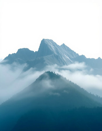 Mountains in the fog. Caucasus, Dombai, Russiaの写真素材