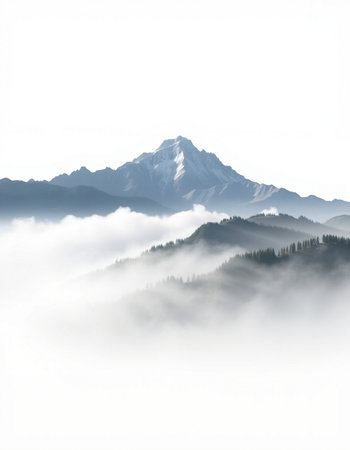 Mountains in the fog in the morning. Caucasus, Russia.
