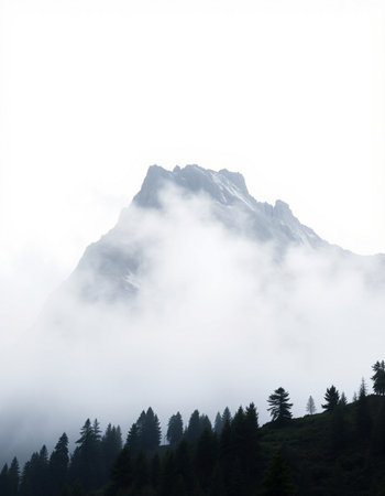 Foggy mountain landscape in the Dolomites, Italy.