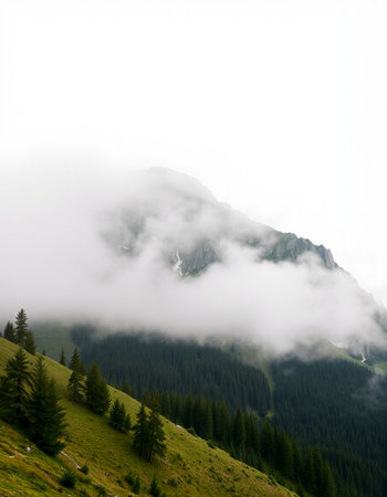 Mountain landscape with fog and clouds in the italian alps