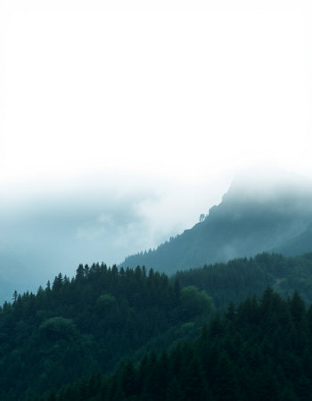 Foggy morning in the mountains. Carpathians, Ukraineの写真素材