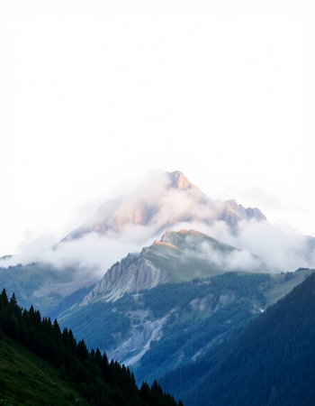 Mountain landscape with fog and clouds in the italian alpsの写真素材