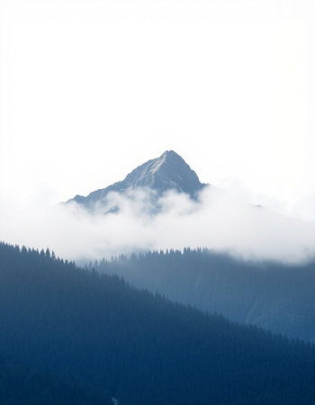 Mountains in the clouds in the Carpathians, Ukraine.