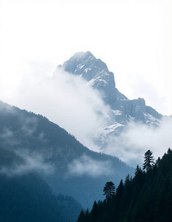 Mountain landscape with fog in the italian dolomitesの写真素材